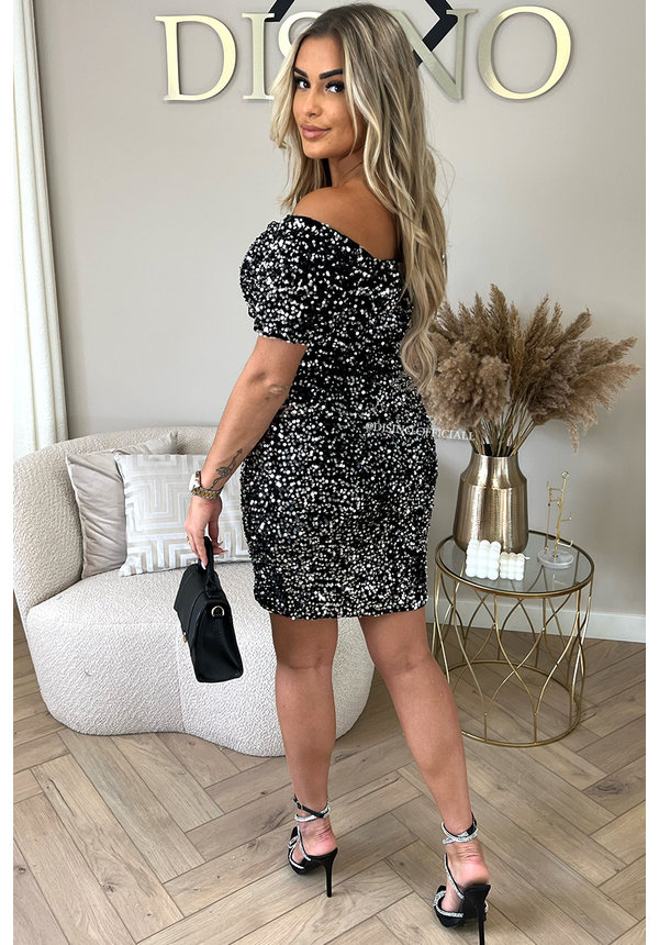 BLACK - 'CECILIA' - EXCLUSIVE SEQUIN OFF SHOULDER DRESS