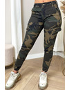 GREEN - 'IVY CARGO' - CAMO SUPER STRETCH CARGO JEANS