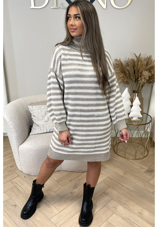 TAUPE - 'ZOEY `STRIPED DRESS' - COMFY COL KNITTED DRESS