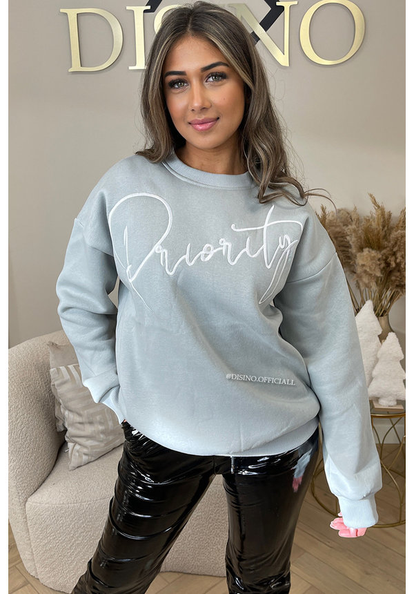 GREY - 'PRIORITY SWEATER' - PREMIUM QUALITY OVERSIZED SLOGAN SWEATER