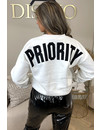 WHITE - 'PRIORITY SWEATER' - PREMIUM QUALITY OVERSIZED SLOGAN SWEATER