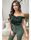 GREEN - 'CICELY' - OFF SHOULDER ALL OVER SEQUIN TOP