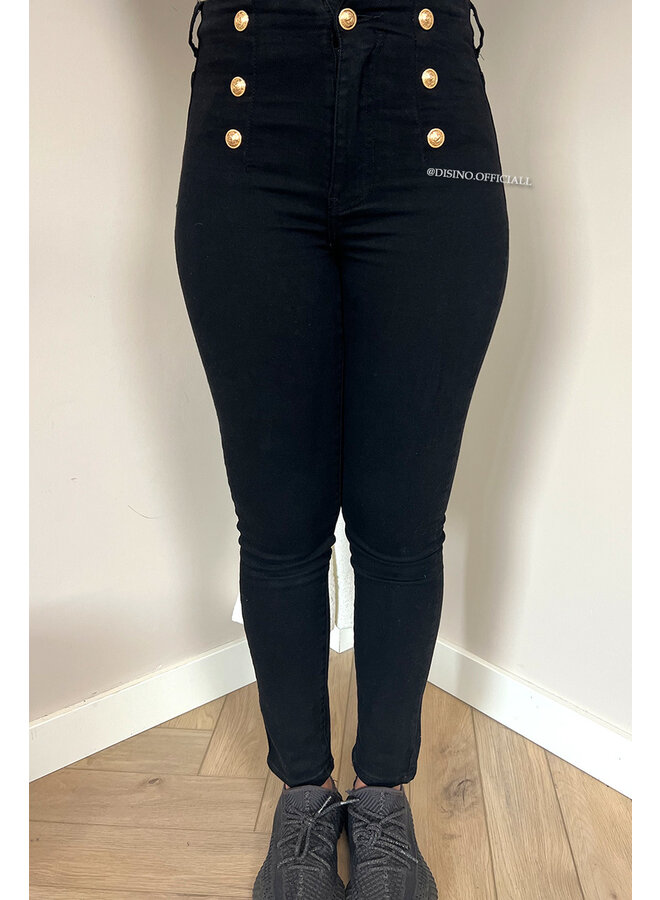 QUEEN HEART JEANS - BLACK - PERFECT HIGH WAIST GOLD BUTTON JEANS - 045