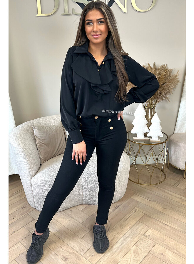 QUEEN HEART JEANS - BLACK - PERFECT HIGH WAIST GOLD BUTTON JEANS - 045