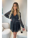 BLACK- 'ELZA' - SPARKLE A-LINE LONG SLEEVE DRESS