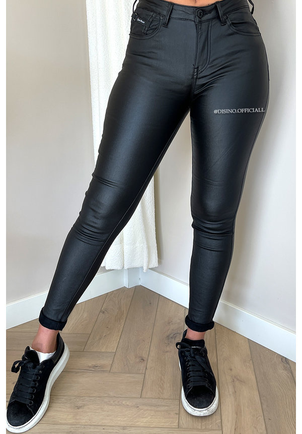 QUEEN HEARTS JEANS - COATED BLACK - PERFECT SKINNY ROLL UP - 9310