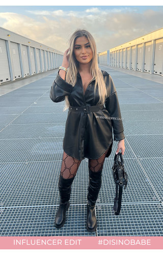 BLACK - 'MYRTHE' - VEGAN LEATHER OVERSIZED BLOUSE DRESS BLACK - 'MYRTHE' - VEGAN LEATHER OVERSIZED BLOUSE DRESS