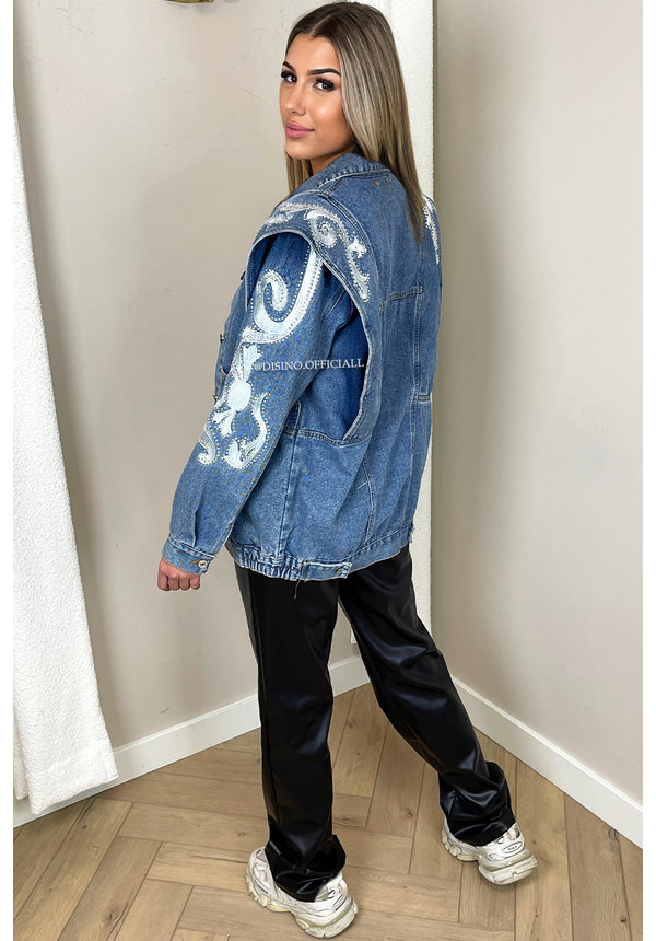 BLUE - 'BEVERLY STUDS' - PREMIUM QUALITY INSPIRED DENIM FLAMES JACKETS