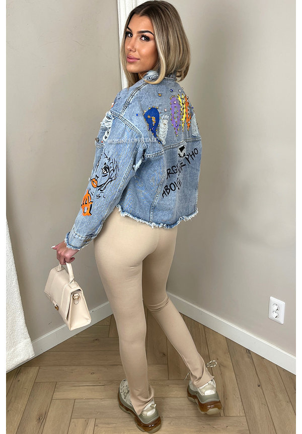 LIGHT BLUE - 'LOVE&PEACE' - DESIGNER INSPIRED CROPPED DENIM JACKET