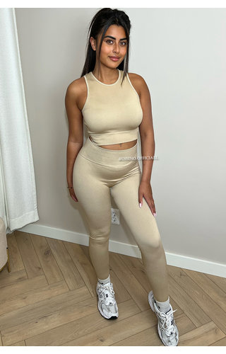 BEIGE - 'KYLIE SET' - TOP + LEGGING TWO PIECE SHAPEWEAR SET 