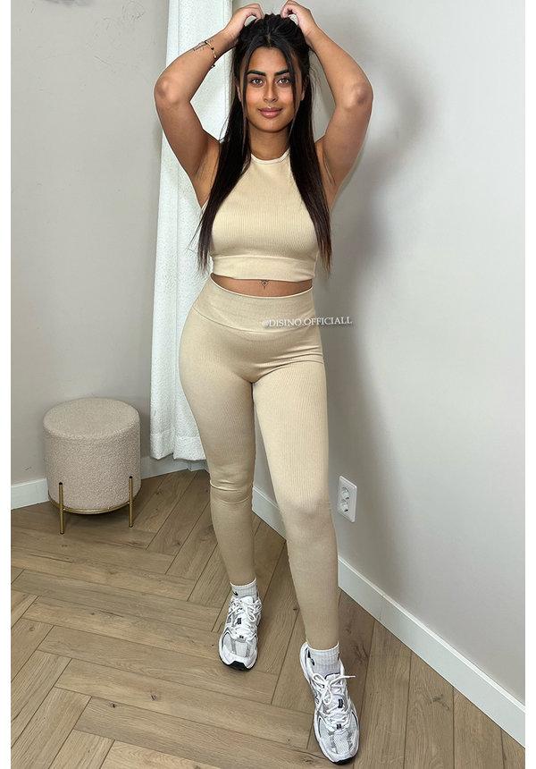 BEIGE - 'KYLIE SET' - TOP + LEGGING TWO PIECE SHAPEWEAR SET