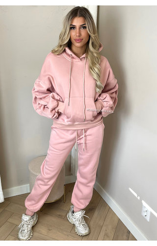 BLUSH - 'DONNA JOGGER SET' - RUCHED SLEEVE HOODIE + JOGGER PANTS BLUSH - 'DONNA JOGGER SET' - RUCHED SLEEVE HOODIE + JOGGER PANTS
