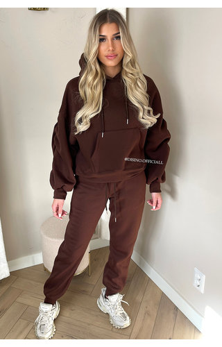 CHOCO - 'DONNA JOGGER SET' - RUCHED SLEEVE HOODIE + JOGGER PANTS CHOCO - 'DONNA JOGGER SET' - RUCHED SLEEVE HOODIE + JOGGER PANTS