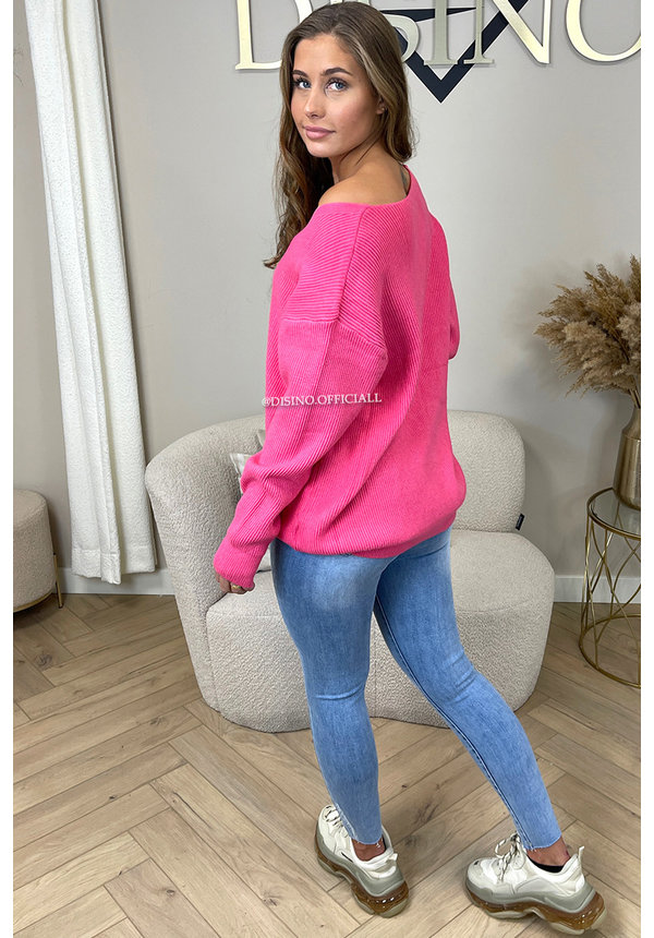 PINK - 'CORA' - PREMIUM QUALITY OVERSIZED V-NECK KNIT