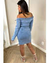 BLUE - 'TIANA DRESS' - STRETCH OFF SHOULDER ZIPPER DENIM DRESS