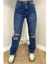 QUEEN HEART JEANS - BLUE - RIPPED KNEE STRAIGHT LEG JEANS - 886