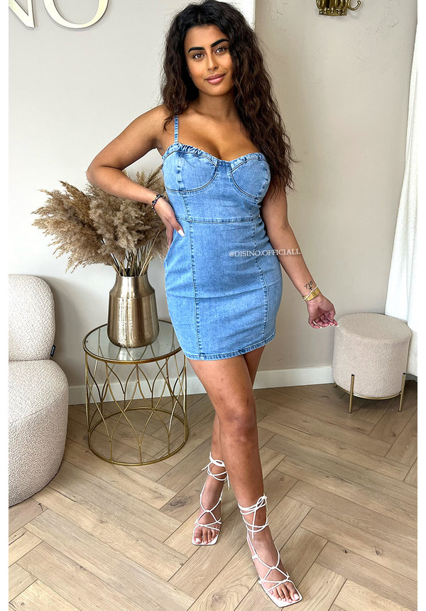 BLUE - 'MOLLY DRESS' - SUPER STRETCH DENIM MINI DRESS