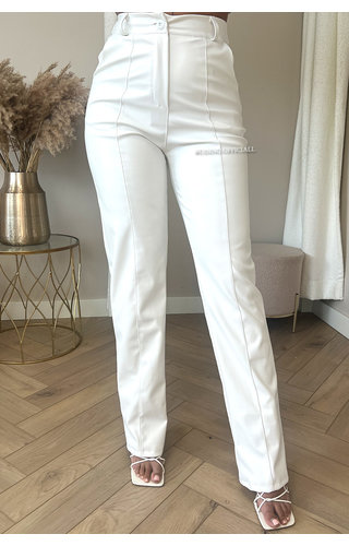 WHITE - 'SKYLA LEATHER' - HIGH WAIST VEGAN LEATHER STRAIGHT LEG PANTS WHITE - 'SKYLA LEATHER' - HIGH WAIST VEGAN LEATHER STRAIGHT LEG PANTS