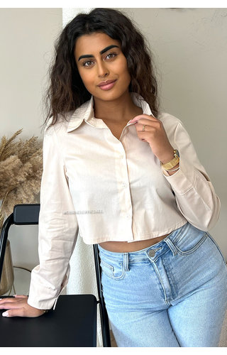 BEIGE - 'CASIE V2' - CROPPED CLASSY BLOUSE BEIGE - 'CASIE V2' - CROPPED CLASSY BLOUSE
