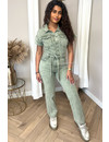 KHAKI GREEN - 'JAYLA SHORTSLEEVE' - PREMIUM QUALITY DENIM JUMPSUIT