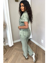 KHAKI GREEN - 'JAYLA SHORTSLEEVE' - PREMIUM QUALITY DENIM JUMPSUIT