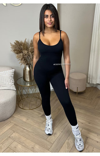 BLACK - 'STORMI V2 JUMPSUIT' - SHAPING SPAGHETTI BAND RIBBED JUMPSUIT BLACK - 'STORMI V2 JUMPSUIT' - SHAPING SPAGHETTI BAND RIBBED JUMPSUIT