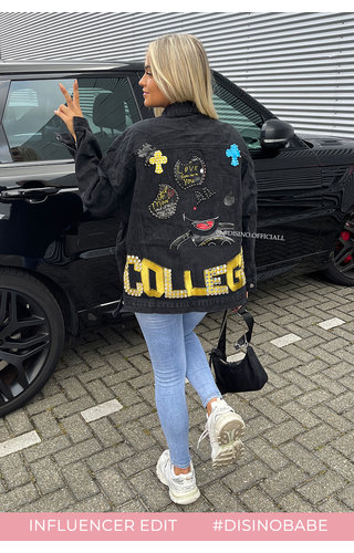 BLACK - 'COLLEGE MOUSE' - EXCLUSIVE INSPIRED DESIGNER DENIM JACKET BLACK - 'COLLEGE MOUSE' - EXCLUSIVE INSPIRED DESIGNER DENIM JACKET