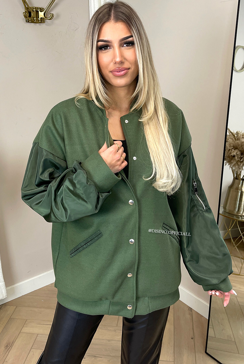 Oversized Camo Nylon Bomber Military Green