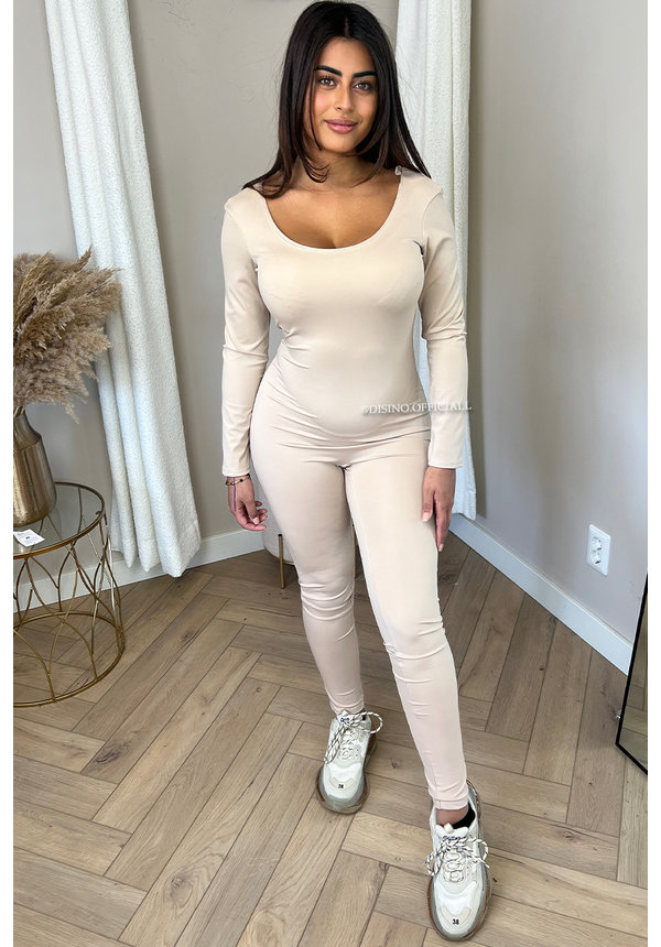 BEIGE - 'MILEY SEAMLESS' - PERFECT FIT SEAMLESS V-NECK JUMPSUIT
