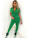 GREEN - 'HAYLEY' - PERFECT FIT ZIPPER SHORT SLEEVE JUMPSUIT