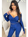 NAVY BLUE - 'ELLA-MAY' - EXCLUSIVE SPANDEX TOP + PANTS TWO PIECE SET