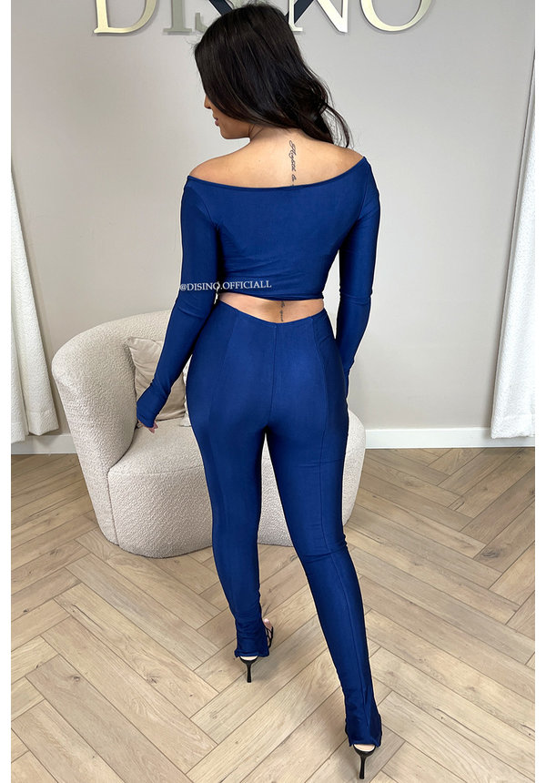 NAVY BLUE - 'ELLA-MAY' - EXCLUSIVE SPANDEX TOP + PANTS TWO PIECE SET