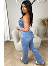 BLUE - 'HOLLYWOOD' - SUPER STRETCH HIGH WAIST RIPPED KNEE STRAIGHT LEG JEANS - 215