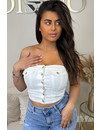 WHITE - 'KATY' - STRETCH BUTTON UP DENIM CORSET TOP