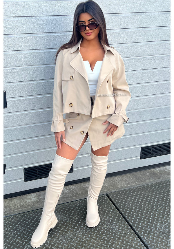 BEIGE - 'CROPPED TRENCH SET' - PREMIUM QUALITY CROPPED TRENCH + SKORT