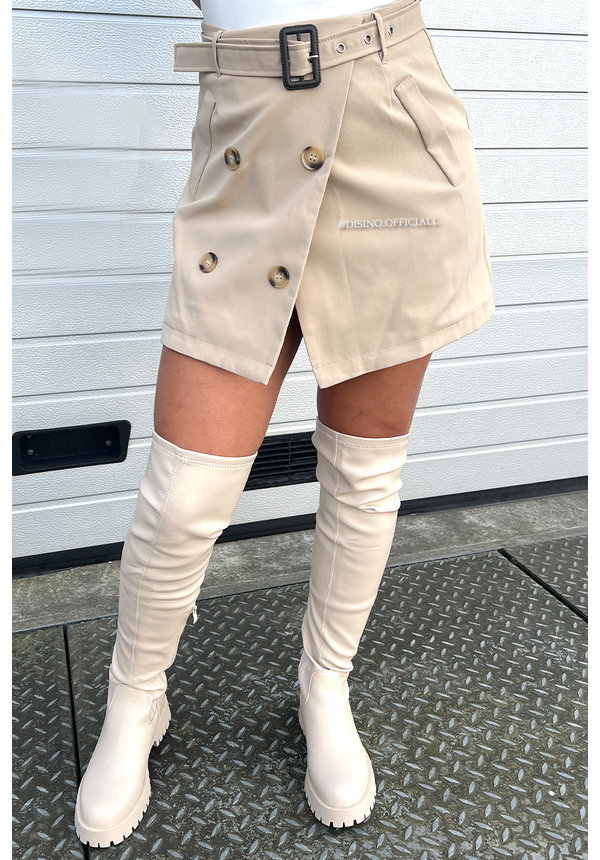 BEIGE - 'CROPPED TRENCH SET' - PREMIUM QUALITY CROPPED TRENCH + SKORT