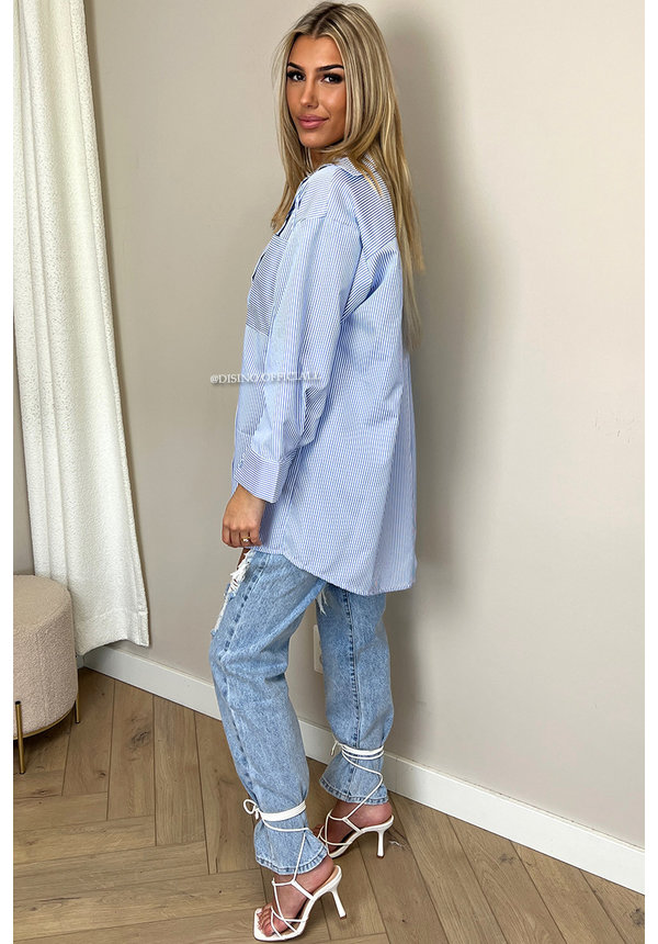 BLUE - 'MANDY OVERSIZED' - OVERSIZED STRIPED BOYFRIEND BLOUSE