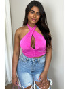 PINK - 'LOLA V2 TOP' - SILKY CROSSED CROP TOP