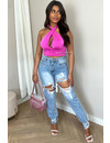 PINK - 'LOLA V2 TOP' - SILKY CROSSED CROP TOP