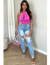 PINK - 'LOLA V2 TOP' - SILKY CROSSED CROP TOP