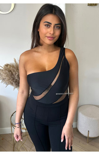BLACK - 'CELINA BODY' - EXCLUSIVE ASYMMETRIC MESH BODYSUIT BLACK - 'CELINA BODY' - EXCLUSIVE ASYMMETRIC MESH BODYSUIT