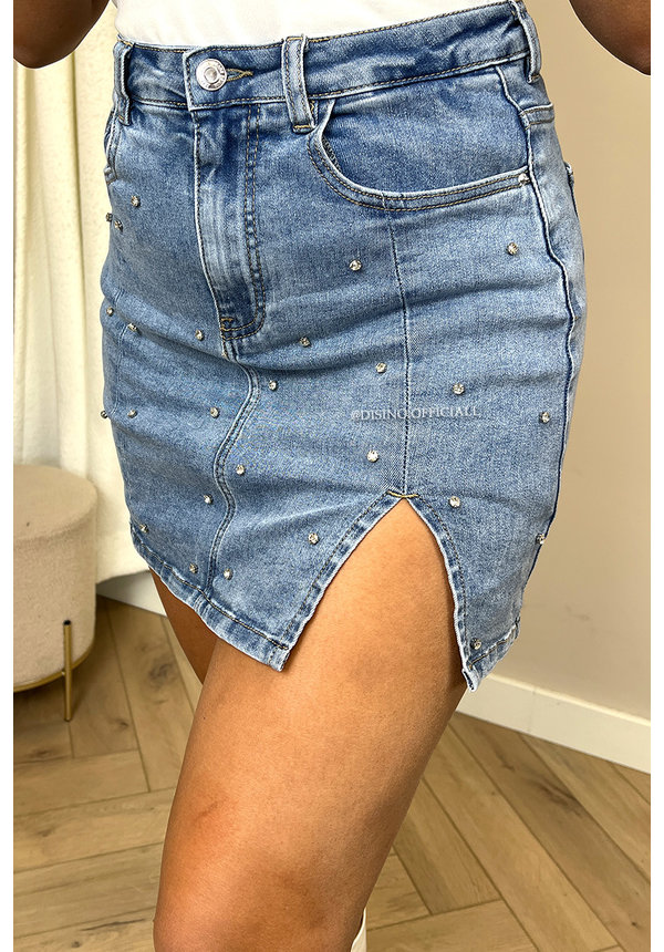 BLUE - 'SOFIE' - SUPER STRETCH DENIM DIAMONDS SKORT