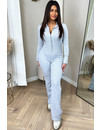 GREY - 'LONDON' - PREMIUM QUALITY RIBBED LONG SLEEVE JUMPSUIT