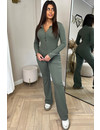 KHAKI GREEN - 'LONDON' - PREMIUM QUALITY RIBBED LONG SLEEVE JUMPSUIT