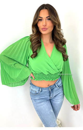 LIME GREEN - 'KELLY V2' - PLISSE ARM CROPPED TOP 