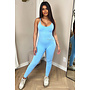 LIGHT BLUE - 'STORMI JUMPSUIT' - SPAGHETTI BAND SHAPING JUMPSUIT