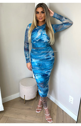BLUE - 'ALICIA V2 SET' - INSPIRED MARBLE MESH TOP + SKIRT SET BLUE - 'ALICIA V2 SET' - INSPIRED MARBLE MESH TOP + SKIRT SET