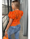 ORANGE - 'AMELIA' - CROCHET LACE PUFF SLEEVE TOP