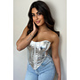 SILVER - 'MONROE' - EXCLUSIVE METALLIC LEATHER CORSET TOP
