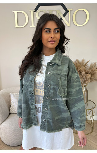 KHAKI GREEN - 'BRADLEY' - CAMO ARMY OVERSIZED DENIM JACKET 